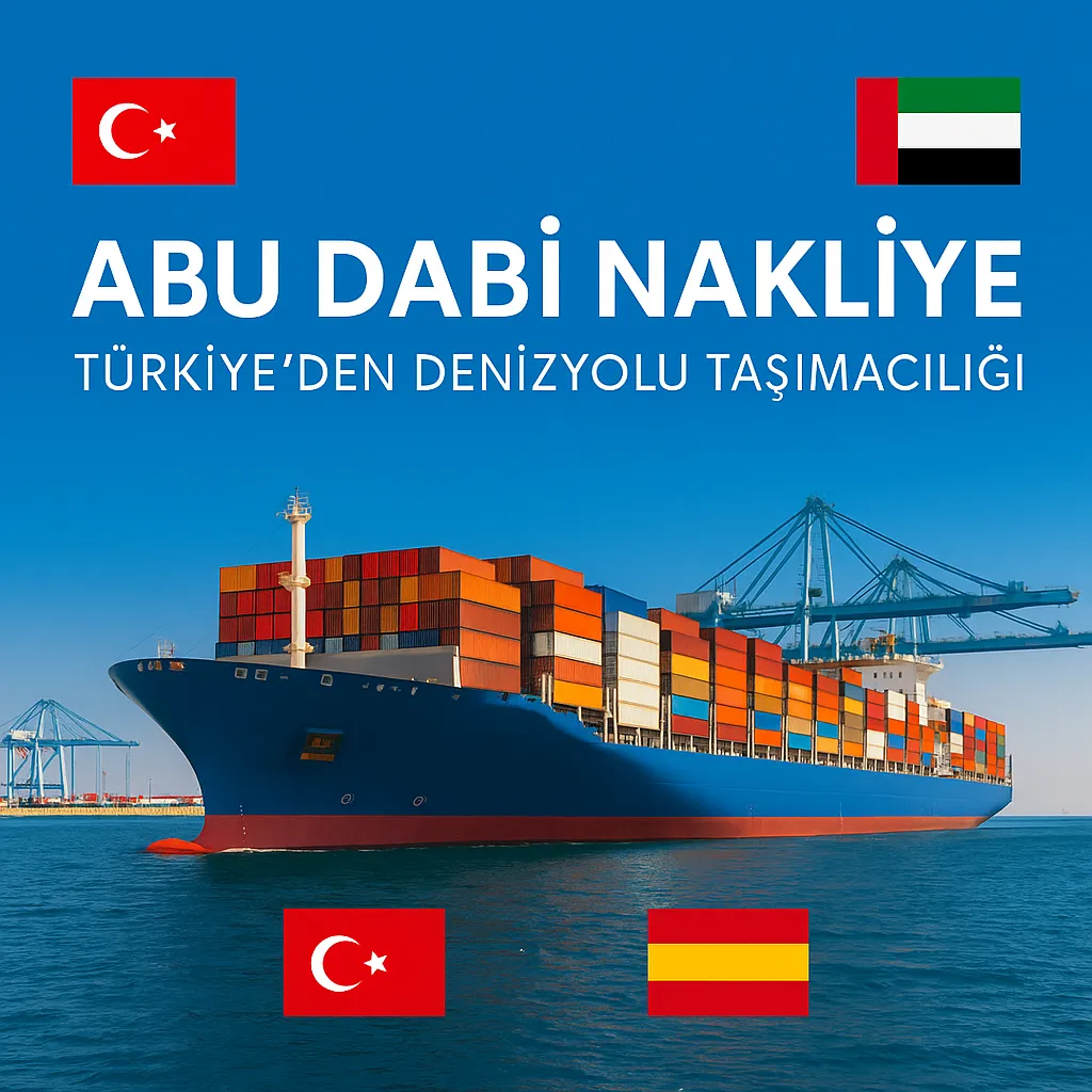 Abu Dabi Nakliye 2025 – Türkiye’den Abu Dhabi’ye denizyolu konteyner taşımacılığı, Khalifa Port limanı ve konteyner gemisi görseli