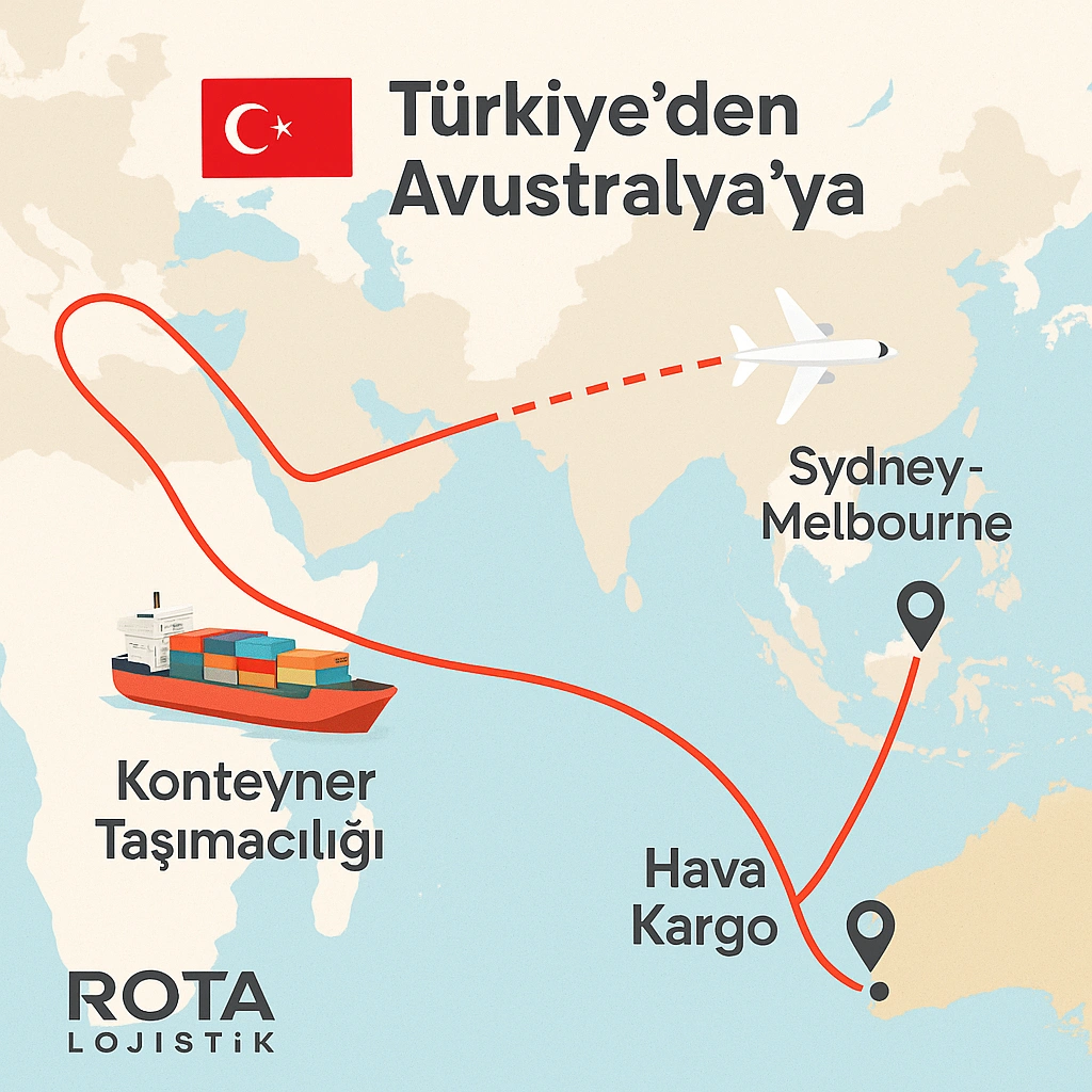Türkiye’den Avustralya’ya konteyner gemisiyle yapılan denizyolu taşımacılığı rotasını, Sydney ve Melbourne limanları