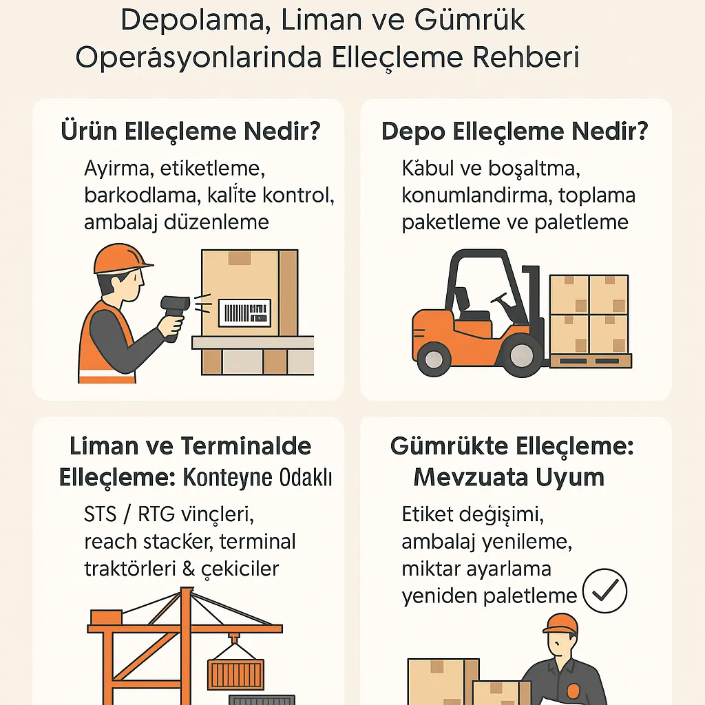 Elleçleme nedir? Depo, liman ve gümrük operasyonlarında elleçleme infografiği