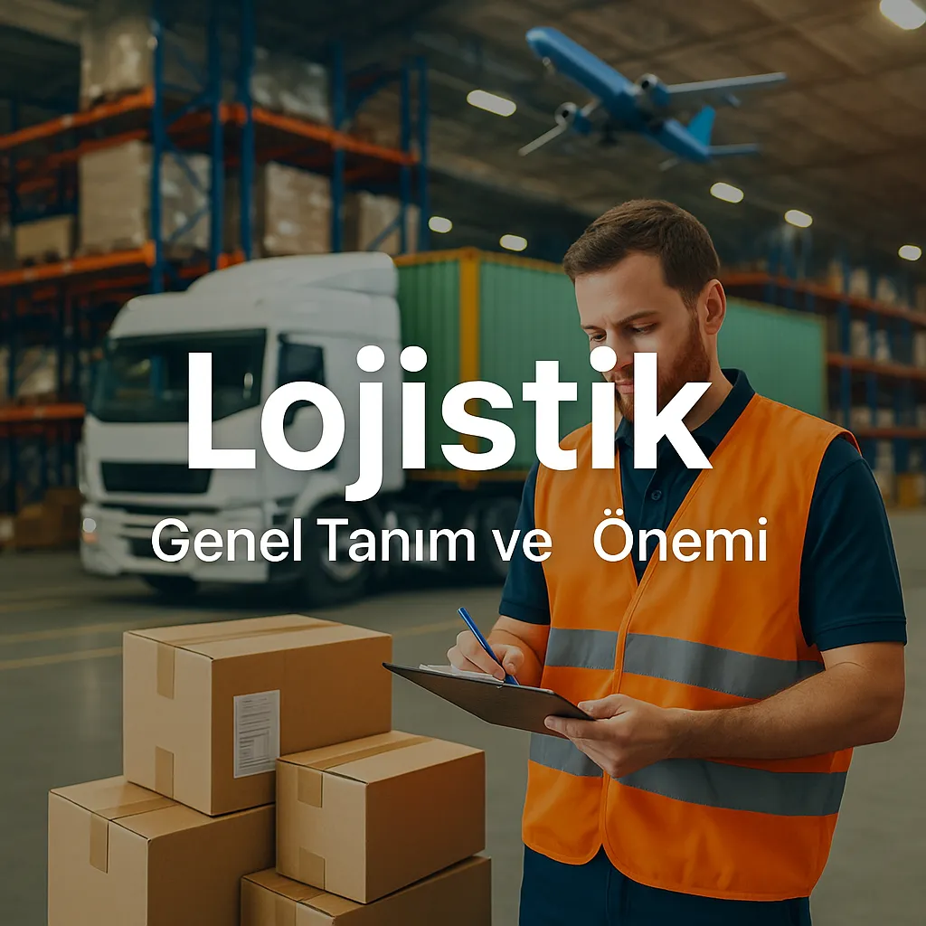 Lojistik nedir görseli, denizyolu kara hava demiryolu taşımacılığı ve lojistik süreçleri temsil eden modern tasarım