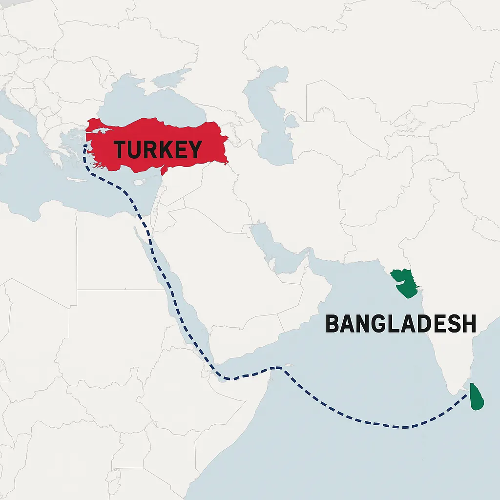 Türkiye’den Bangladeş’e denizyolu taşımacılığı rotası – navlun ve konteyner lojistiği haritası