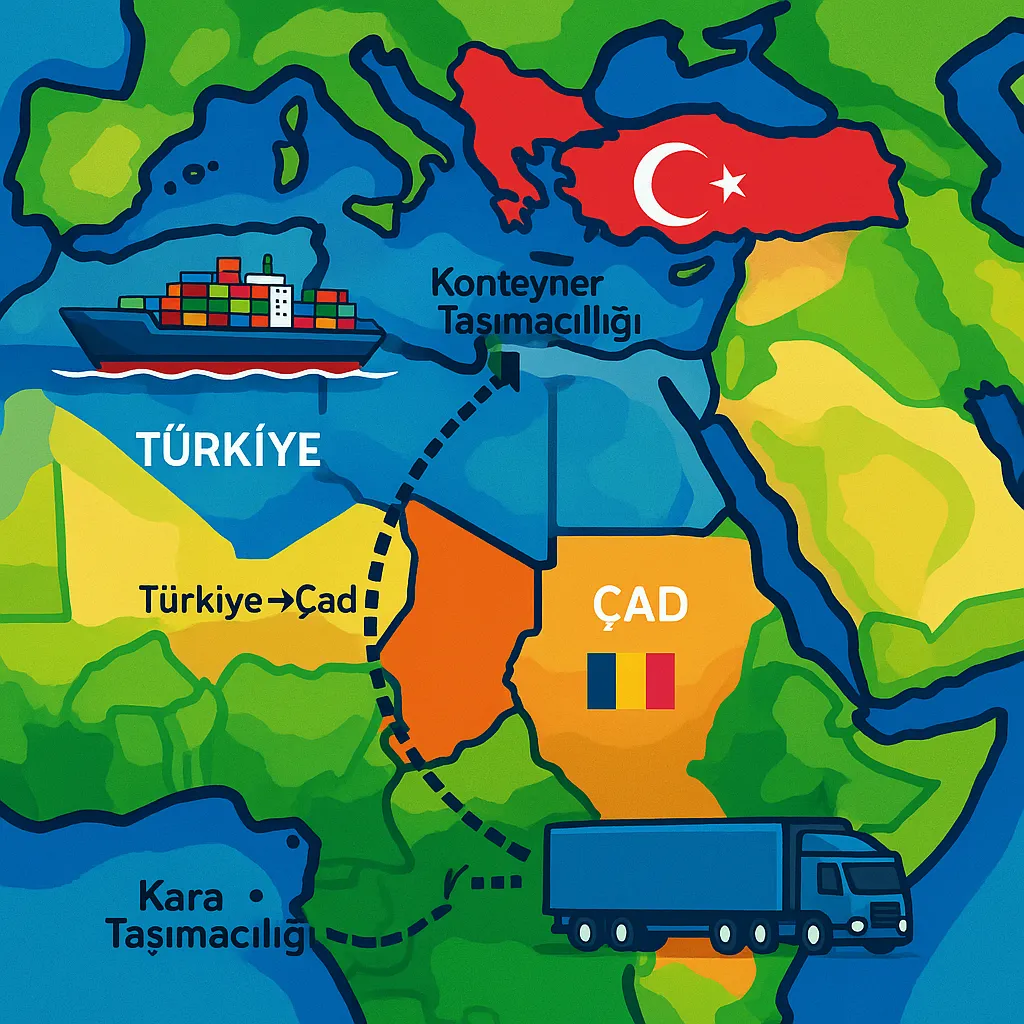 Türkiye–Çad arası nakliye rotası – denizyolu ve kara taşımacılığı güzergâhı harita üzerinde gösterimi