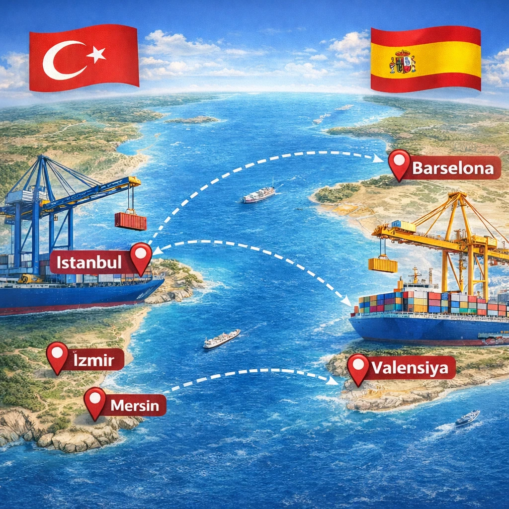 Türkiye’den İspanya’ya denizyolu taşımacılığı – İstanbul, İzmir ve Mersin limanlarından Barcelona ve Valencia limanlarına konteyner gemi nakliyesi