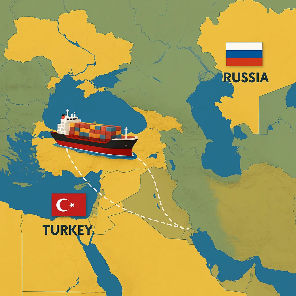 Türkiye–Rusya limanları arası gemi taşımacılığı rotası – Karadeniz üzerinden konteyner gemisi güzergâh haritası”